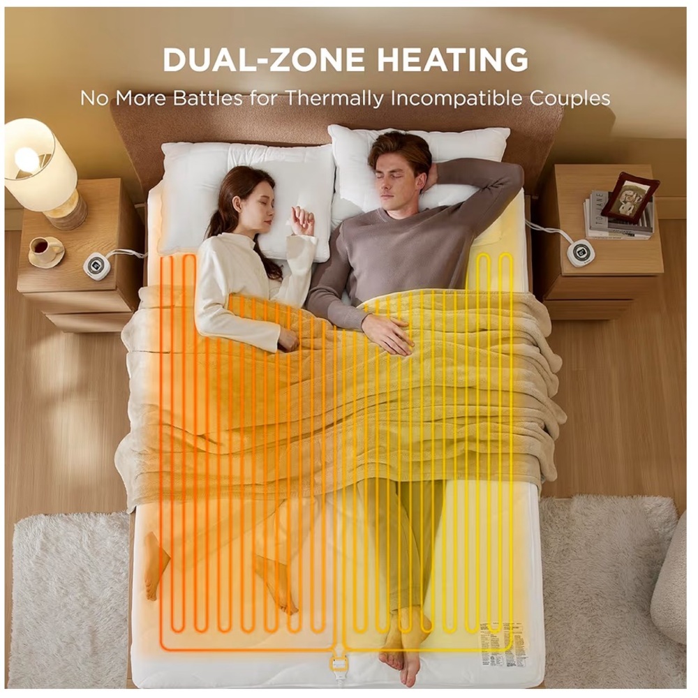 KING SIZE White Coral Fleece Heated Mattress Pad Cover Dual Controller - Picture 8 of 16